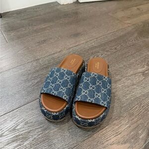 Gucci Denim Blue Monogram Slides